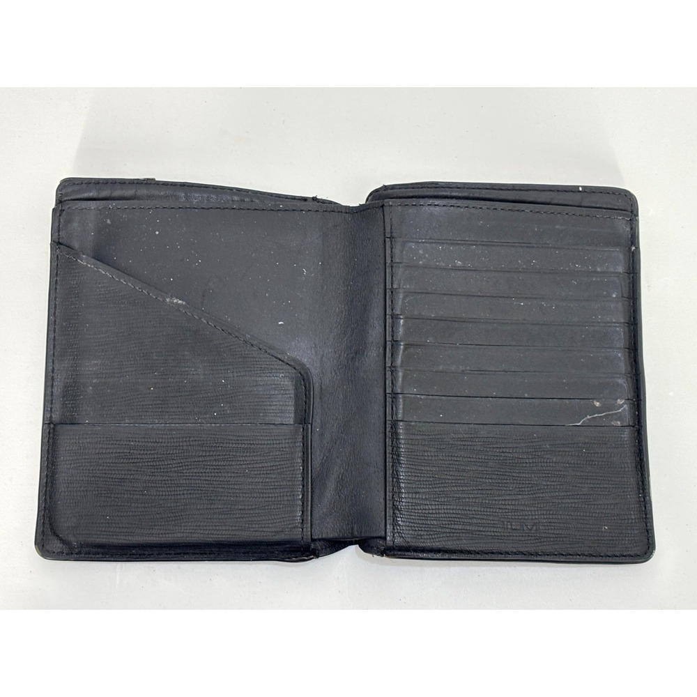Tumi Bi-Fold Wallet Mens Black Leather Embossed Credit Card Slot Rectangular - Picture 2 of 10